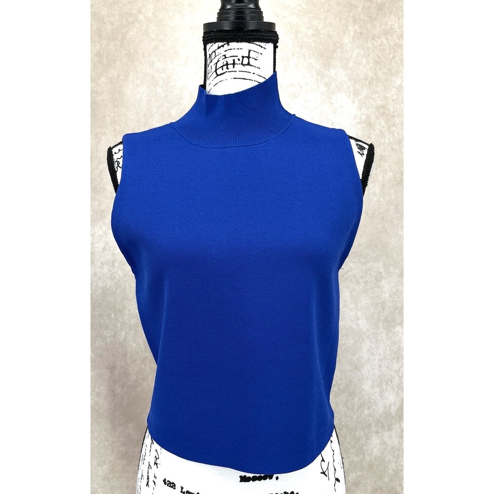 HOUSE OF HARLOW 1960 Sleeveless Mock Neck Topâ Size Large Blue Knit